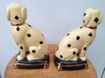 Antique A fabulous pair of 19th century French ceramic 19cm by 11cm by 9cm, figures of dalmatian dogs.
