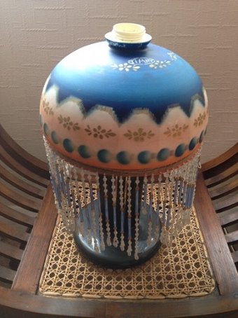 Antique An attractive art-deco acid etched 25cm in diameter table lampshade with strung glass beading.