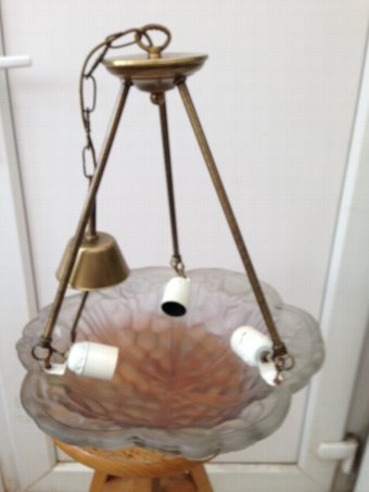 Antique Very attractive 20th century French 38cm in diameter 3 lamped ceiling light fitting with moulded glass bowl diffusor. 