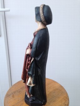 Antique An amazing 40cm high mid-20ty century version of a female figure in medieval dress and hand coloured and signed JL Detaroche.