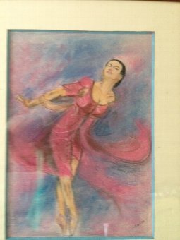 Antique  Effortless motion” by Denise, a 20th century pastel on paper of female ballet dancer in movement.