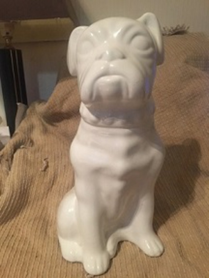 Antique A very handsome mid-20th century 32cm high, white ceramic boxer dog puppy. 