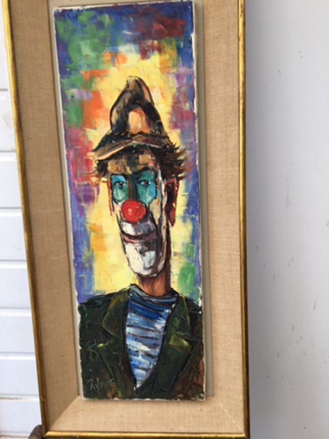 Antique This is a fabulously striking mid-20th century painting in bright vivid colours of a clown, by the accomplished artist R Joruite.