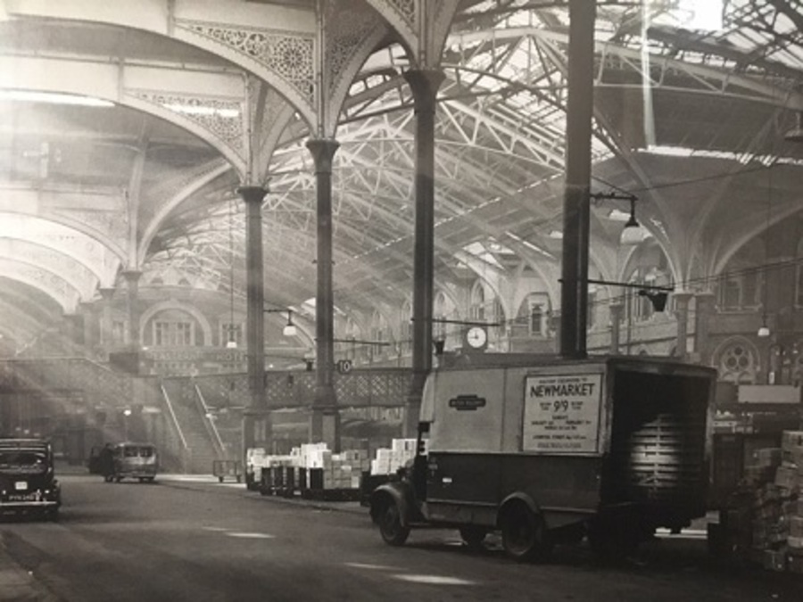 Antique A magnificent black and white print 82cm wide by 62 high of a panoramic photo of Liverpool Street station London in 1952 by the photographer Joseph McKenzie. 