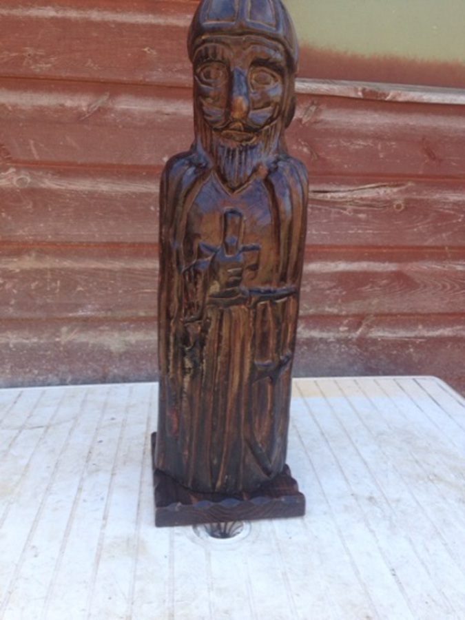 Antique A very tactile late 19th early 20th century carved wooden knight 46cm high by 14cm wide 