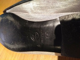 Antique CHANEL - Black metallic & Silver ballerina flats, CC diamante Logo on heel, FR 38.5, EX COND