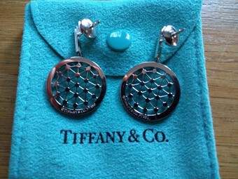 Antique Tiffany & Co Voile - Platinum and diamond dangle earrings, In box, VERY RARE!