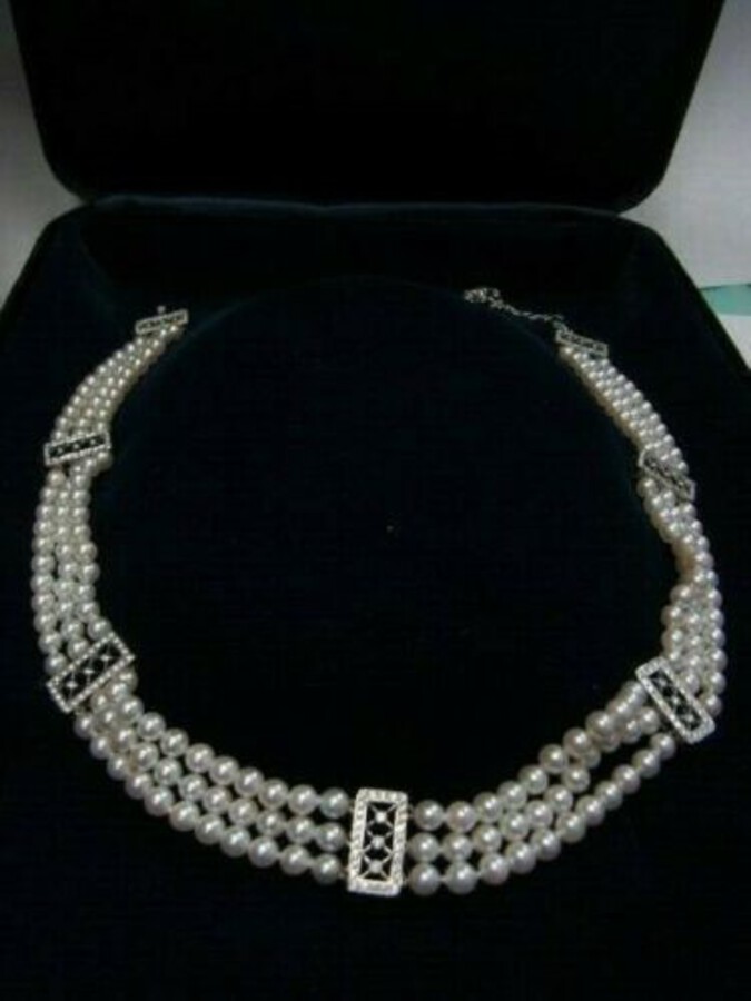 Antique Tiffany & Co Voile 3 Row Pearl and Diamond Necklace/choker in ...