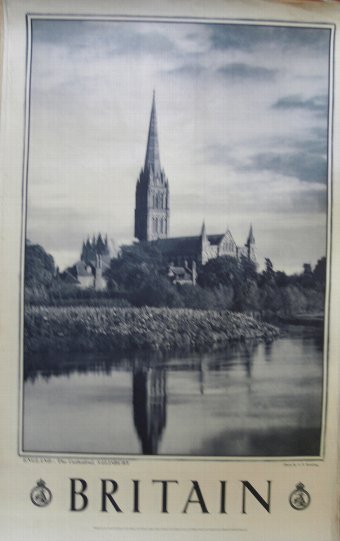 THE CATHEDERAL, SALISBURY. TRAVEL POSTER