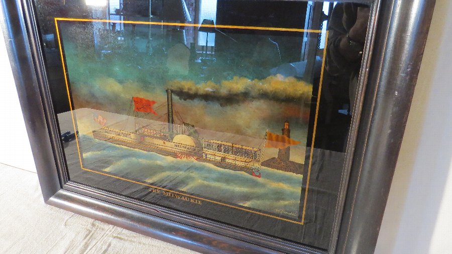 Antique NAUTICAL REVERSE PAINTING ON GLASS ANTIQUES.CO.UK