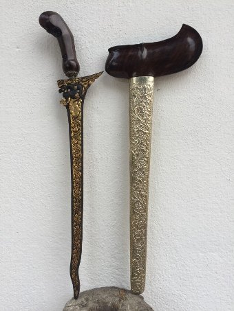 Antique GOLD KERIS Golden Blade Knife Weapon Sword Kris Kriss Dagger Asia
