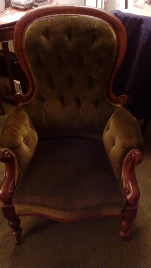 Antique Victorian Lounge Chair Walnut Frame X Pair