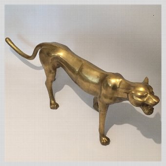 Mid Century RARE and Unique LIFE SIZE Brass Panther Sculpture, Figure, Decorative Object, Circa 1...