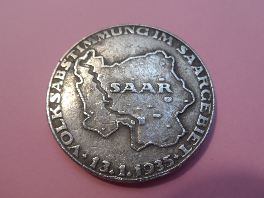 Antique 1935 Josef Killensberger, Saarland Reunification Silver Medal