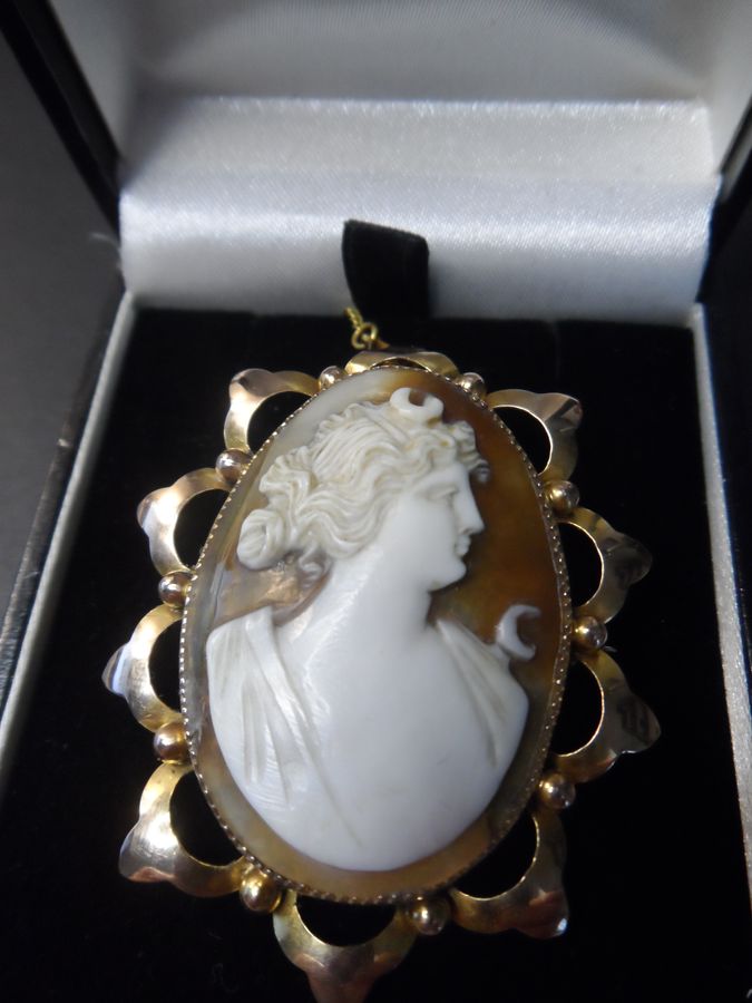 Antique Gold and Shell Beautiful Detail Cameo Brooch