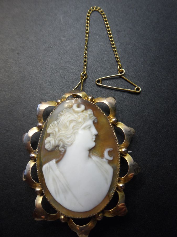 Antique Antique Gold and Shell Beautiful Detail Cameo Brooch