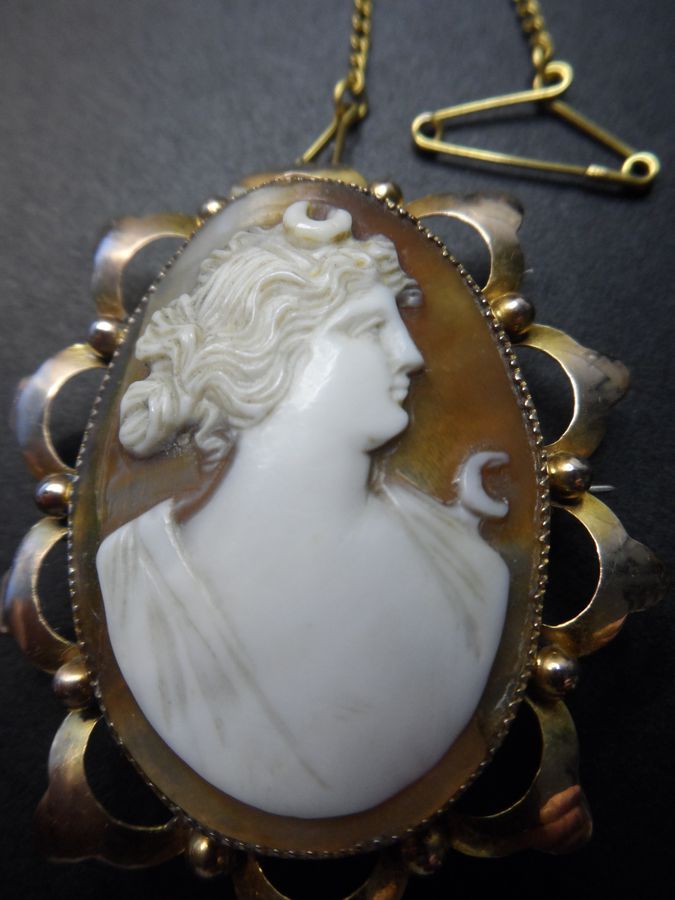 Antique Antique Gold and Shell Beautiful Detail Cameo Brooch