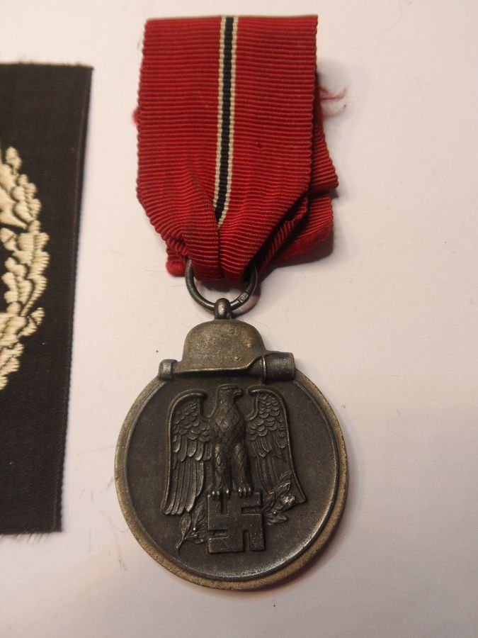 Antique Two WW2 German Medals and Ribbons plus Arm Patch