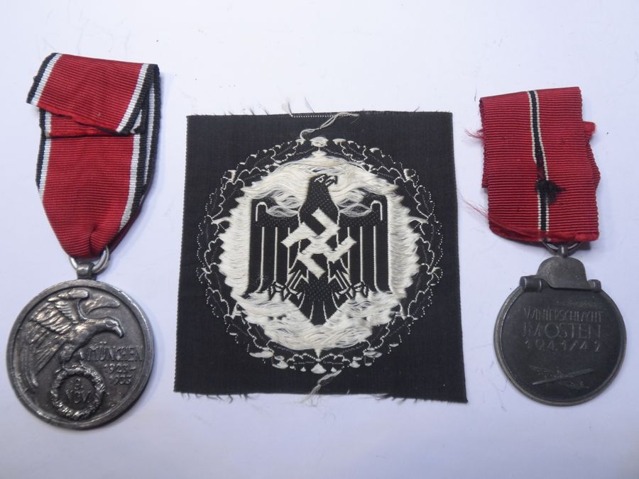 Antique Two WW2 German Medals and Ribbons plus Arm Patch