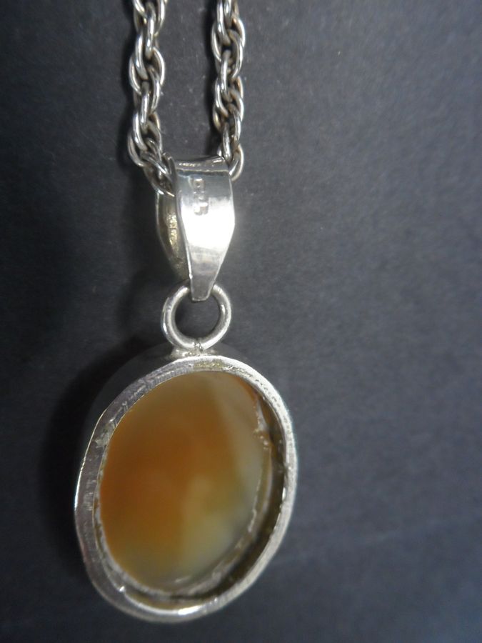 Antique Vintage 925 Silver & Smokey Amber Pendant and Chain