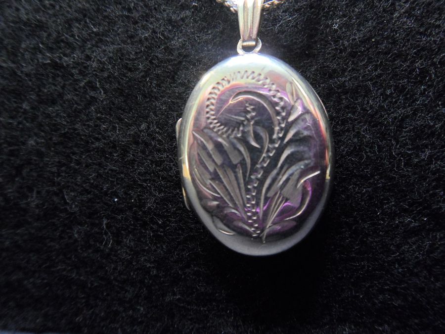 Antique Solid Silver Locket and Chain