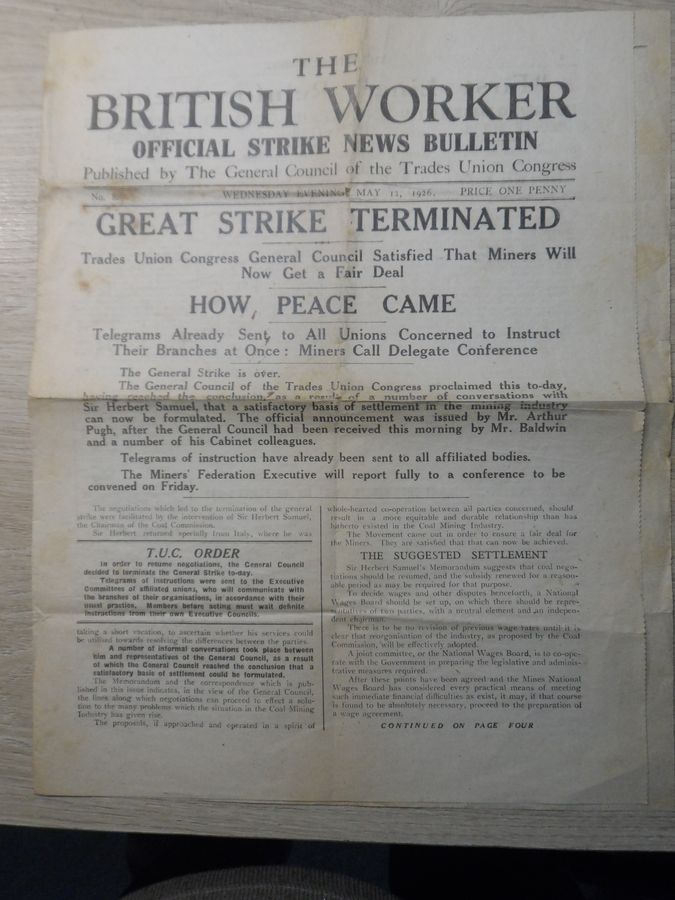 1920's Original "The British Worker Official Strike News Bullentin"