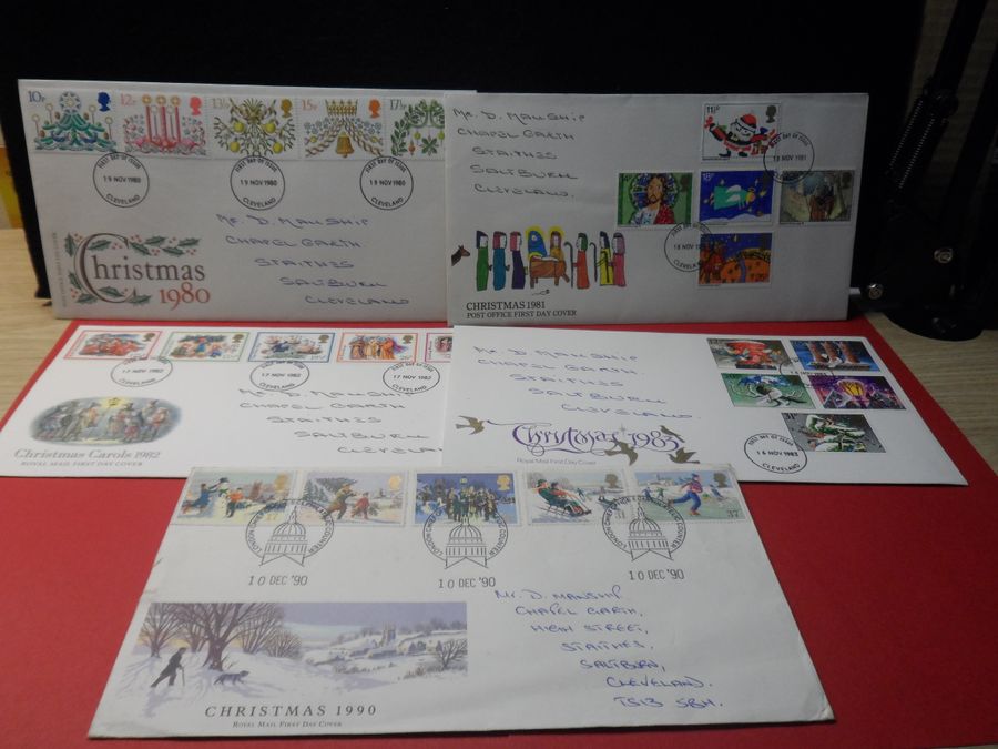 Five First Day Covers on a Christmas Theme