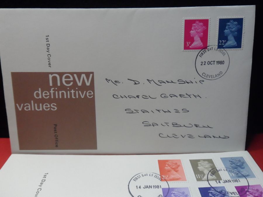 Antique Three Official First Day Covers of the New Definitive Values + Inserts.