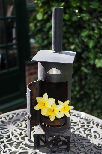 Mini steel log burner stove ornament garden feature