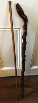 Antique Natural walking stick with the carved head of a serpent.