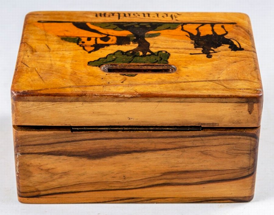 Antique Jerusalem Olive Wood Charity Savings Box 