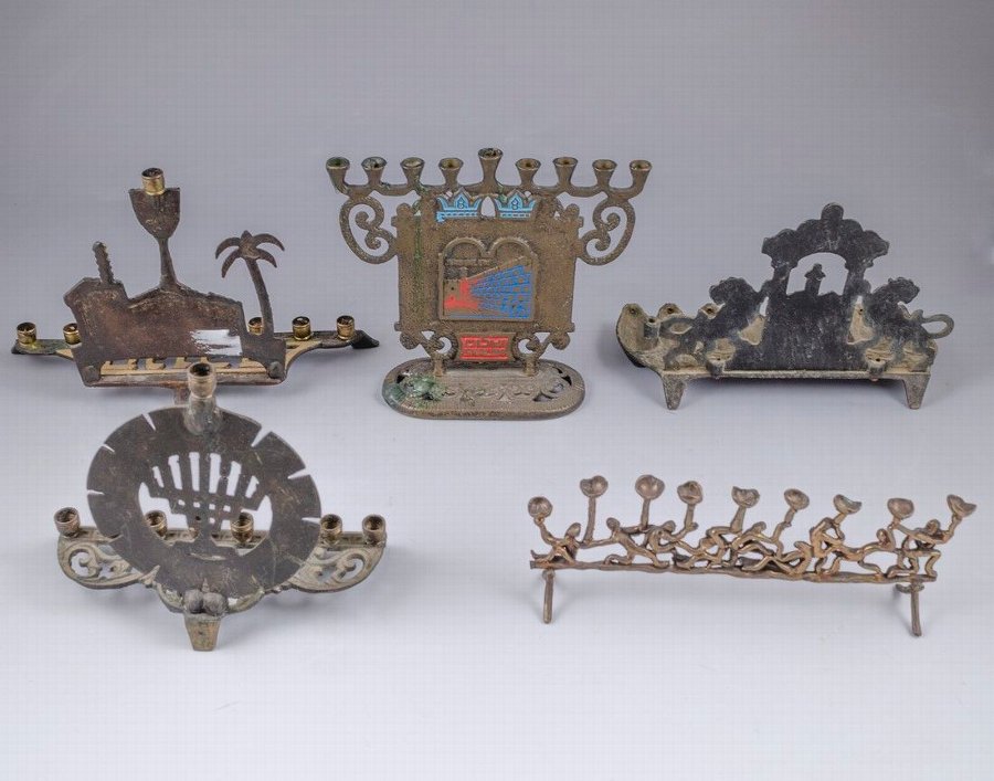 Antique Israeli Brass Hanukkah Menorahs 5 | ANTIQUES.CO.UK