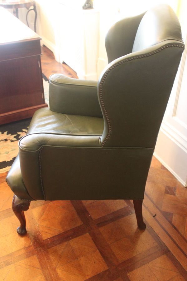 Antique Late 19th century Queen Anne style wing chair