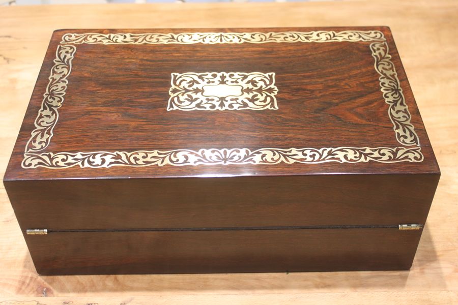 Antique  Rosewood And Brass Inlaid Regency Writing Slope