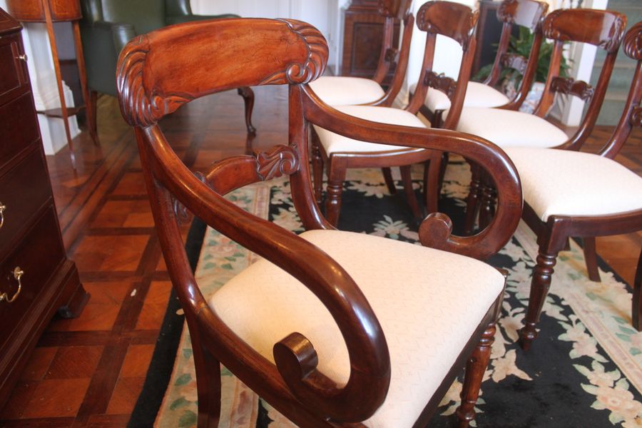 Antique Set of six William IV mahogany dining chairs with one armchair