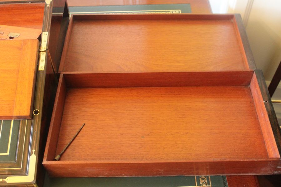 Antique Victorian burr walnut writing slope with secret drawers and compartment.