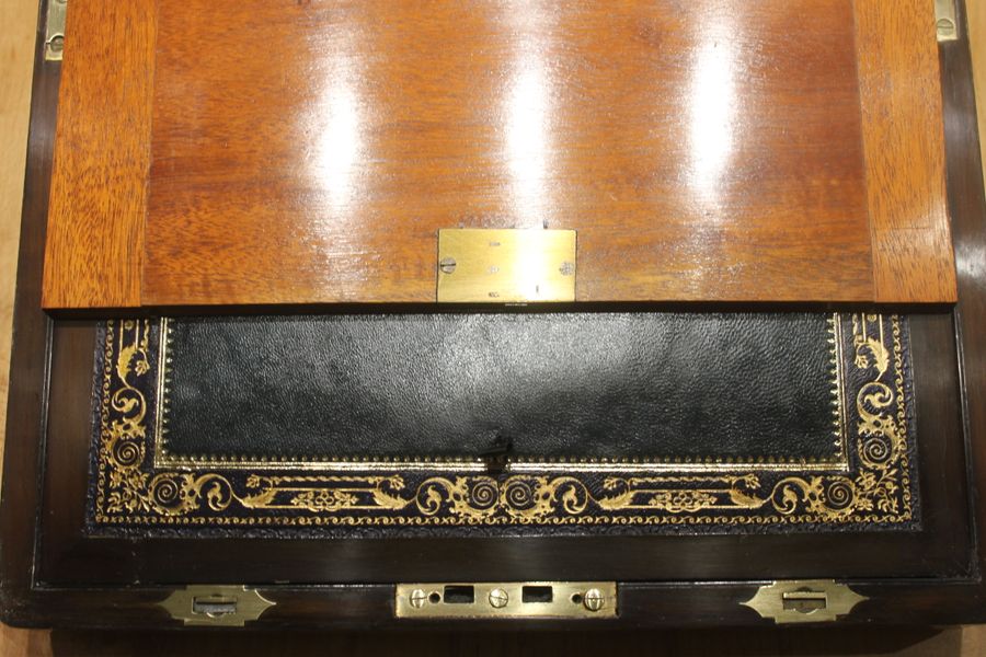 Antique High quality burr walnut writing slope with Bramah lock & key