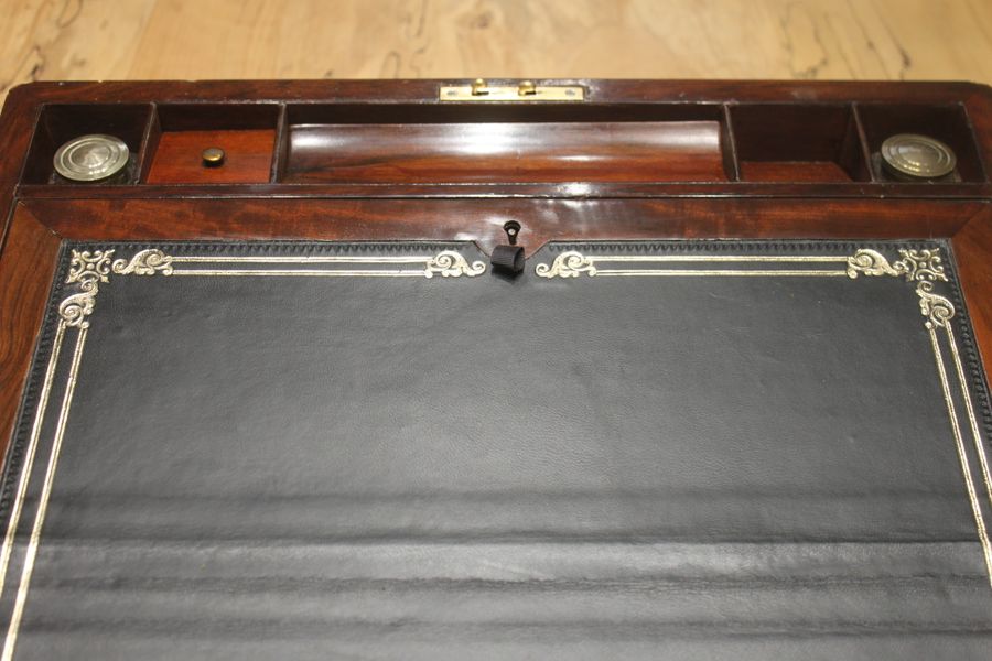 Antique Victorian walnut writing slope with secret drawers