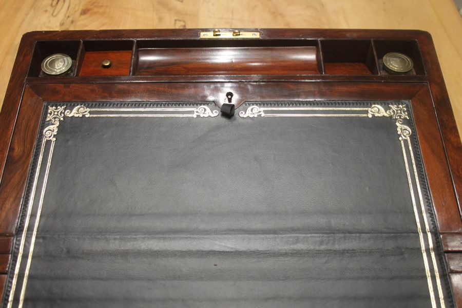 Antique Victorian walnut writing slope with secret drawers