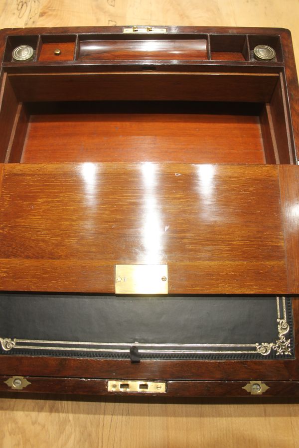 Antique Victorian walnut writing slope with secret drawers