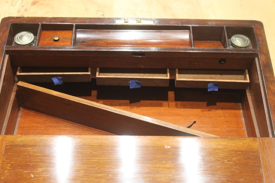 Antique Victorian walnut writing slope with secret drawers