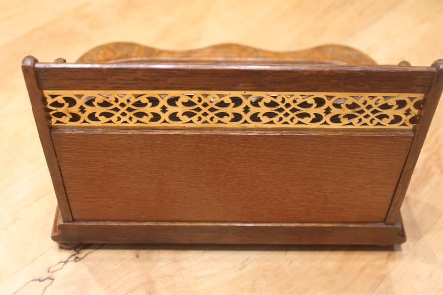 Antique Late Victorian oak and brass desk tidy or standish