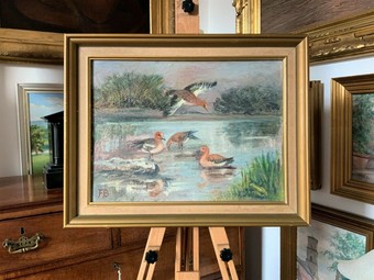 Antique BEAUTIFUL 20thc ANTIQUE OIL PAINTING 'Wigeon' DUCKS IN A UK WILDFOWL RESERVE