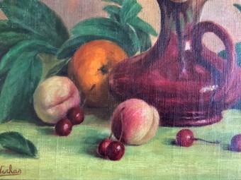 Antique Lovely 20thc Vintage Antique Still Life Fruit Study Oil - Signed - Gilt Framed 