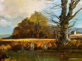 Antique Large Magnificent Extensive Vintage Autumn Country Landscape Oil Painting