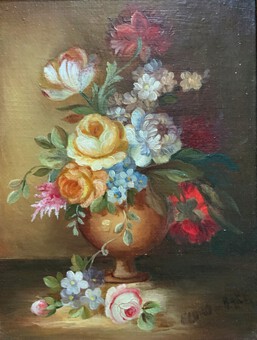 Antique Superb Original Early 20thc Continental Miniature Floral Still Life Oil Painting
