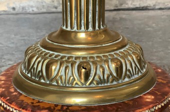Antique Superb Tall 19thc 'Matador' Brown Ceramic & Milky White Brass Table Oil Lamp