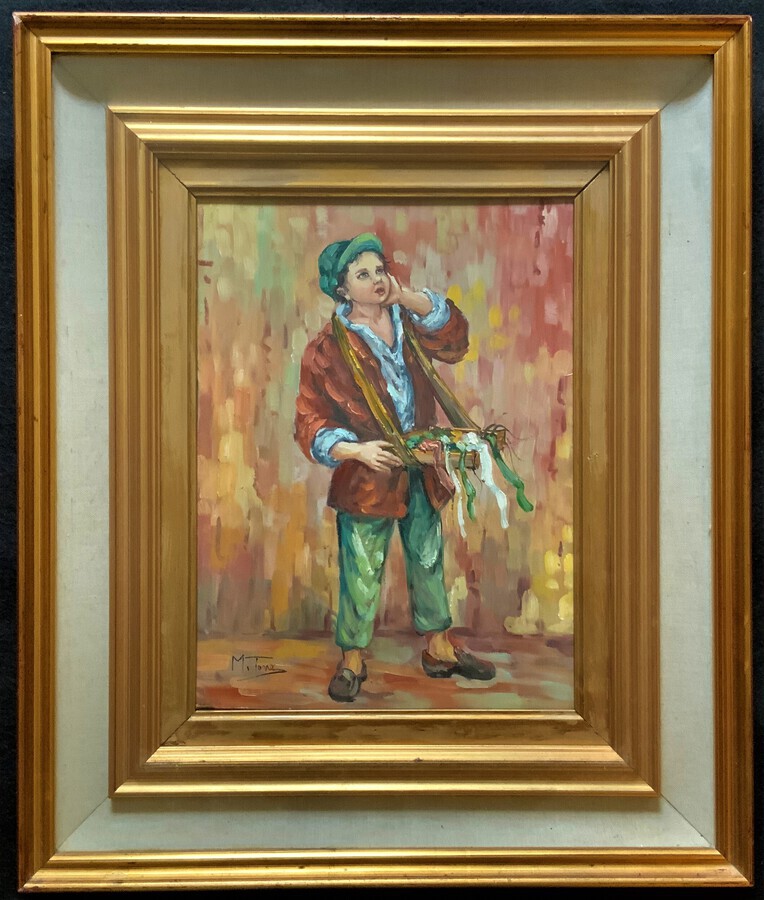 Exhibition Framed Contemporary Oil Portrait Painting - 'The Young Street Seller'