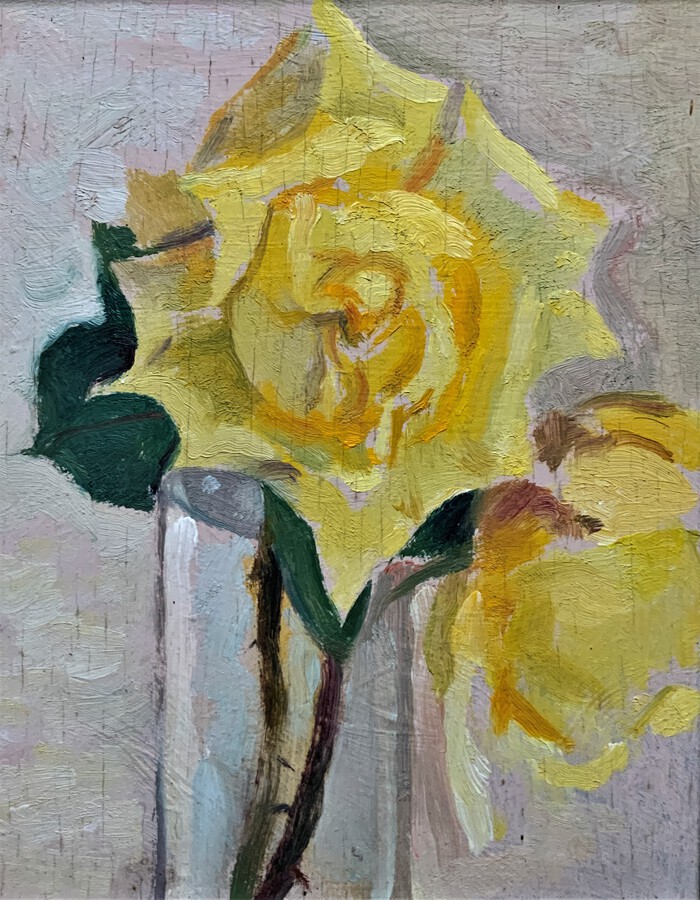 Antique Attributed: 'Sir Norman Reid' R.A (1915-2007) Single Yellow Rose Oil Painting