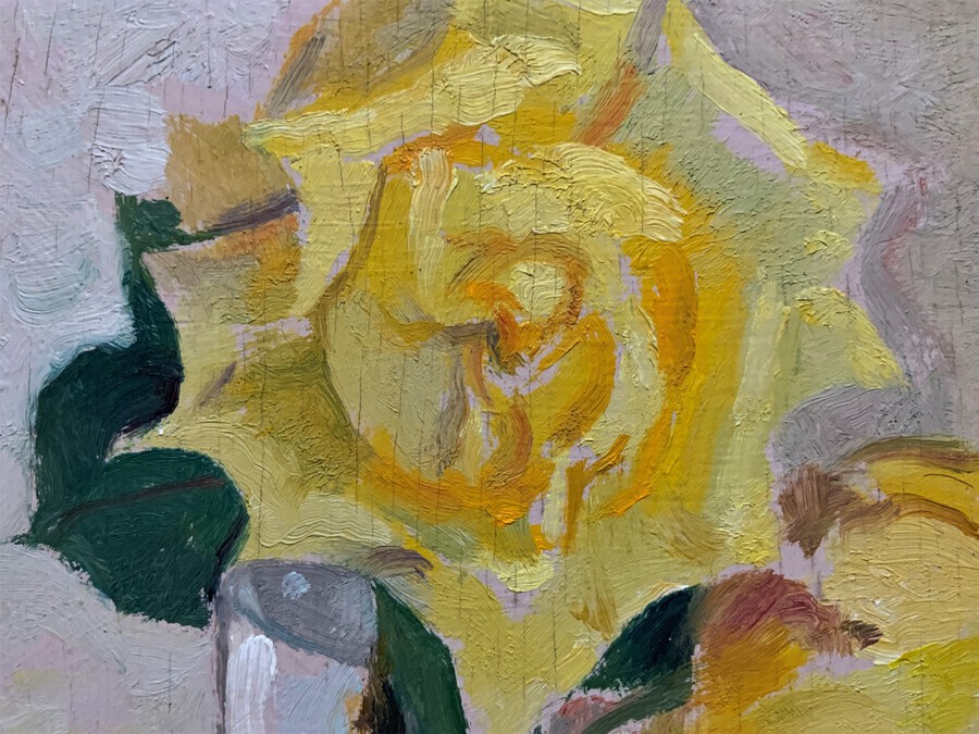 Antique Attributed: 'Sir Norman Reid' R.A (1915-2007) Single Yellow Rose Oil Painting